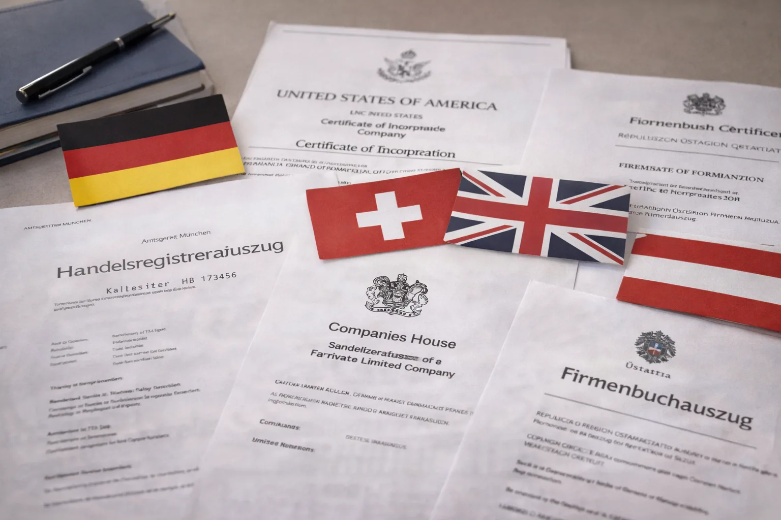 Internationale Firmendokumente aus Deutschland, UK, USA, Schweiz und Österreich